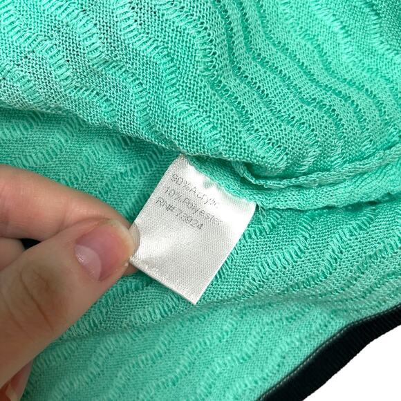 Ming Wang Size M Full Zip Contrast Trim Cardigan Acrylic Jacket Mint Green Black - Picture 10 of 12